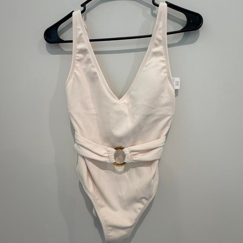 Shade & Shore Womens Cream One Piece Swimsuit Gold Buckle Detail XS 0-2